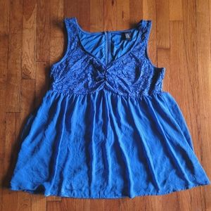 NEVER WORN Torrid Bright Blue Lace Cinched Bust Baby Doll Tank Top